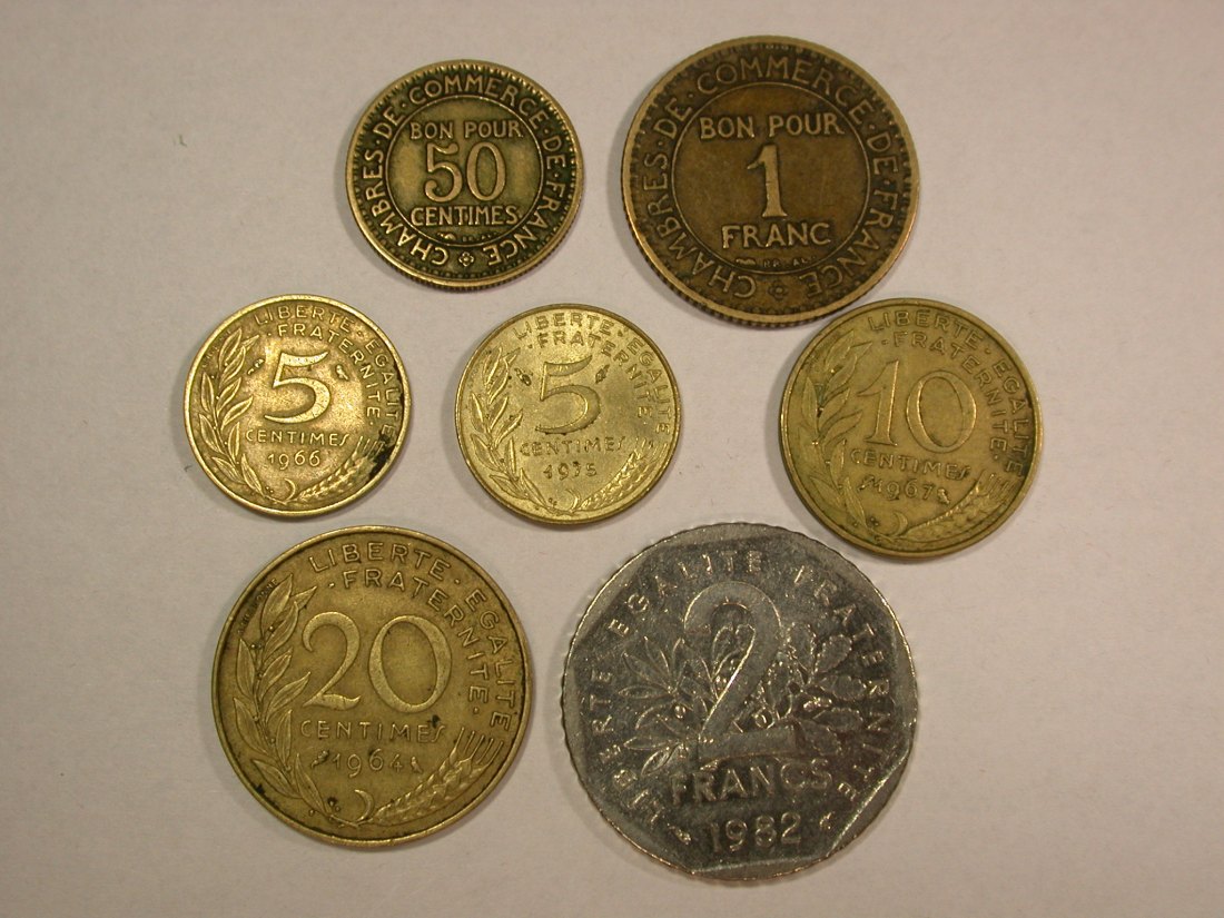  HOT-Lot Frankreich 1922-1982 5 Cent-2 Franc  7 Münzen   Originalbilder   