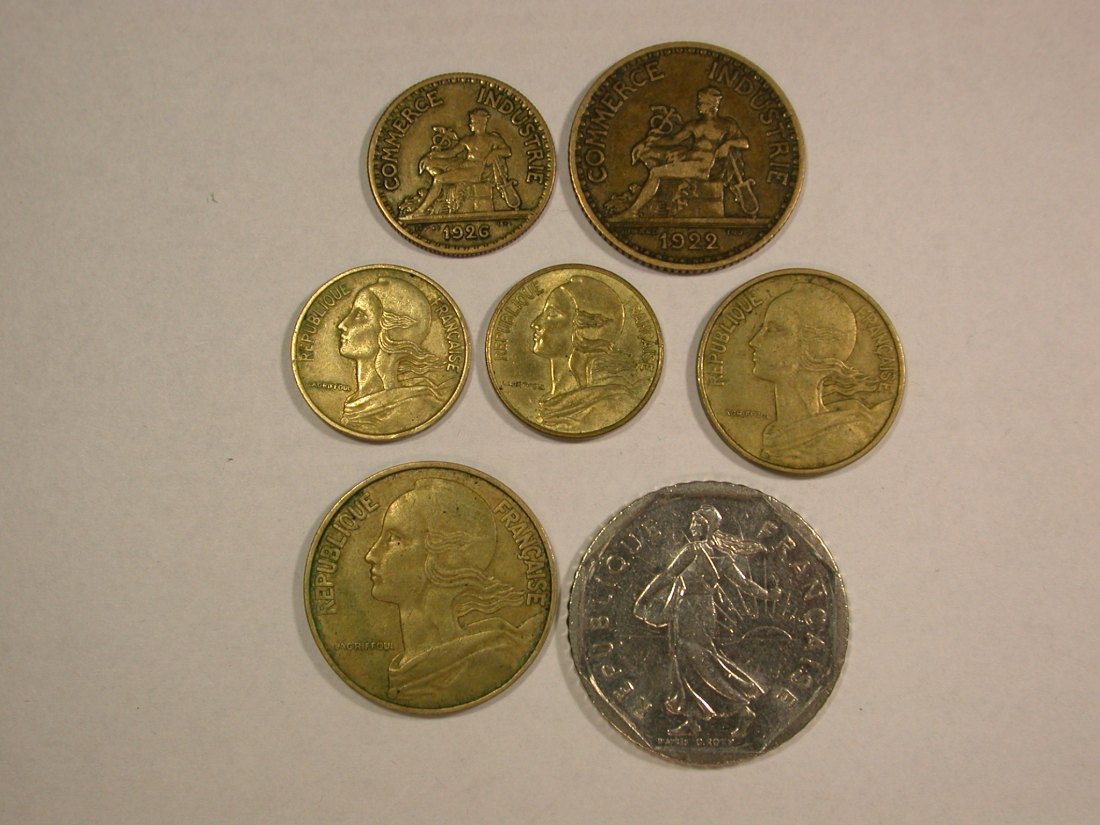  HOT-Lot Frankreich 1922-1982 5 Cent-2 Franc  7 Münzen   Originalbilder   