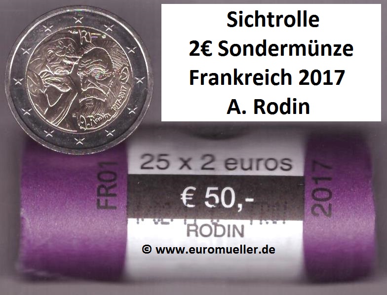 Frankreich Sichtrolle 2 Euro Gedenkmünze 2017...A. Rodin   