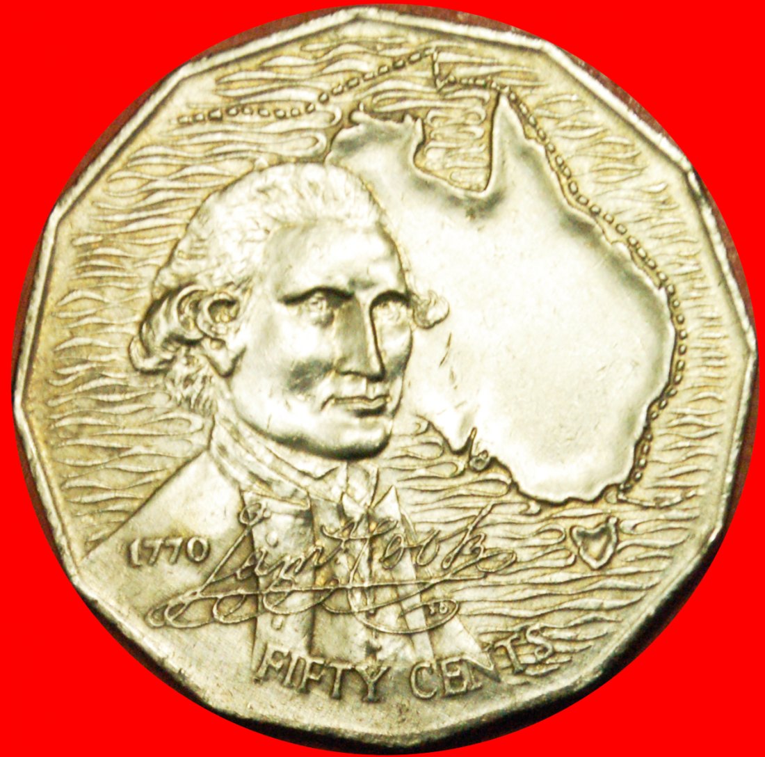  # COOK 1770:  AUSTRALIEN ★ 50 CENTS 1970 NOT TILTED 7! OHNE VORBEHALT! James Cook (1728-1779)   