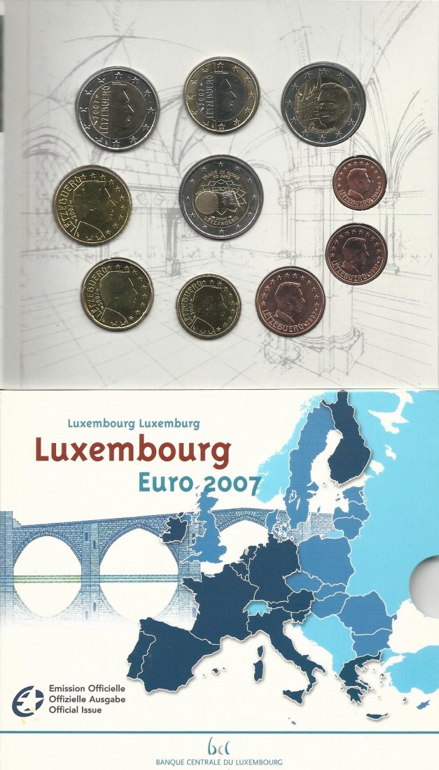  Luxemburg Original Euro-KMS 2007 im Originalfolder * Neues Münzbild   