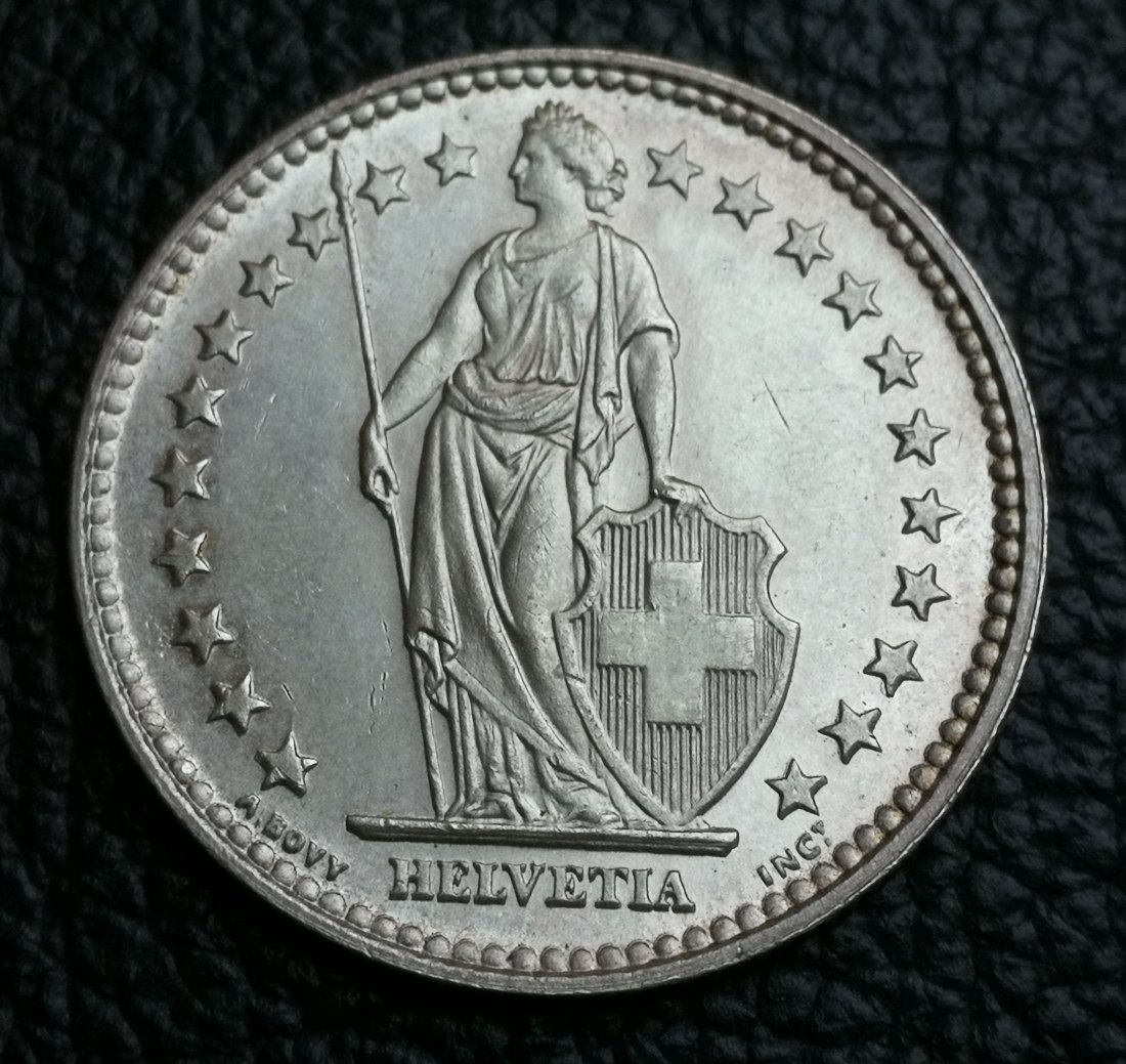  2 Franken Schweiz 1939 B Helvetia prägefrisch Silber XXL Bilder Erhaltung !!   