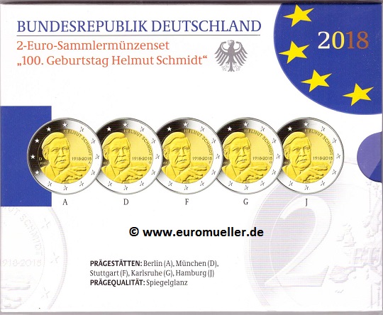 Deutschland 5x 2 Euro Gedenkmünze 2018...Schmidt...PP   