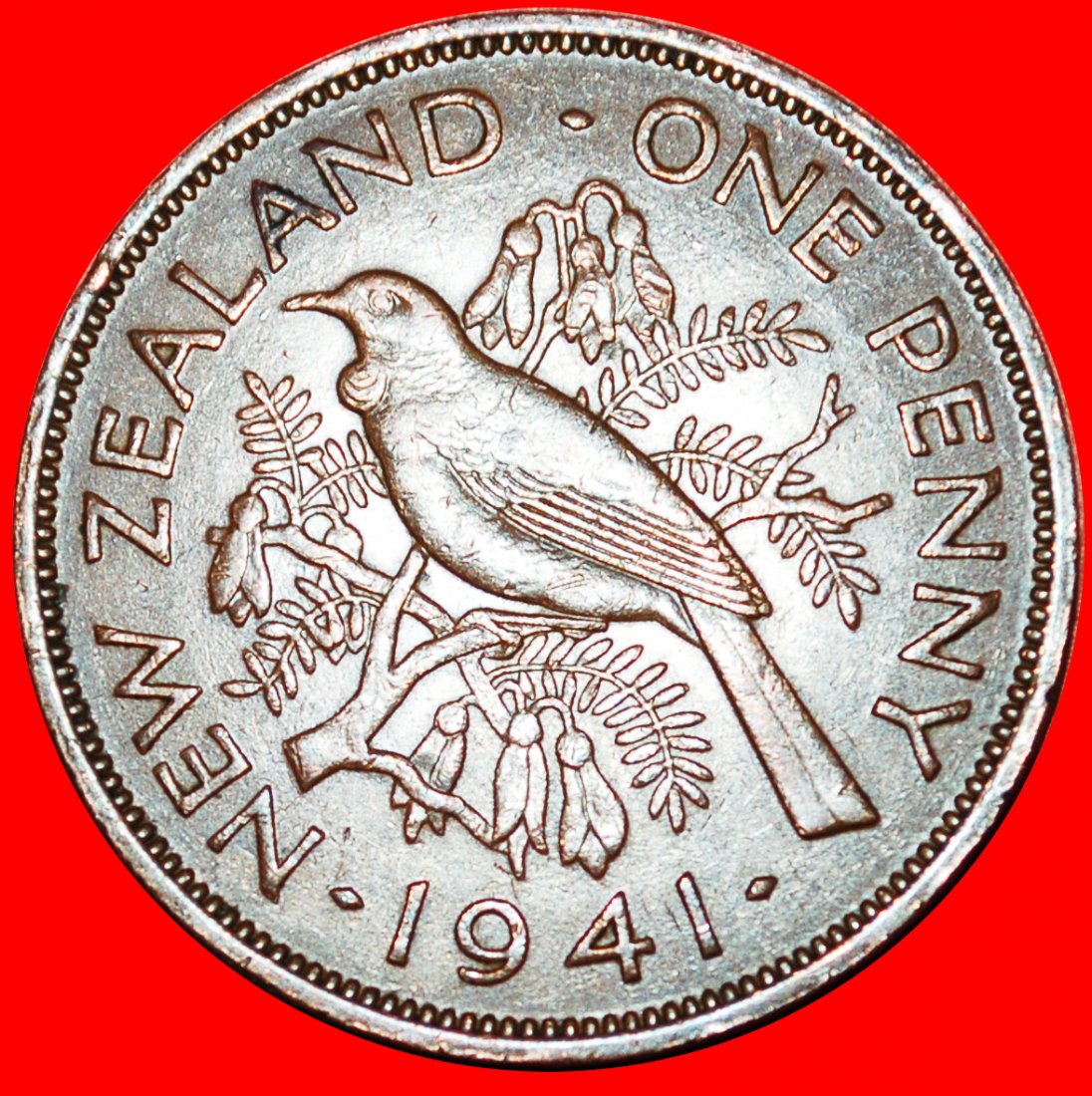 + BIRD AND FLOWERS: NEW ZEALAND ★ PENNY 1941! WAR ISSUE (1939-1945)! LOW START ★ NO RESERVE!   