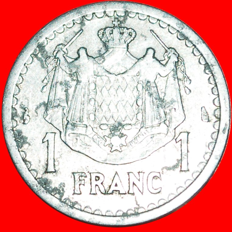  + FRANCE: MONACO ★ 1 FRANC (1943) UNCOMMON! LOW START ★  NO RESERVE! Louis II (1922-1949)   