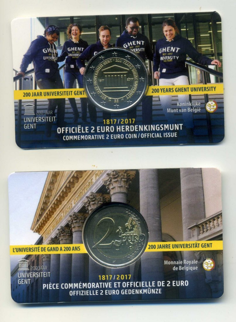  2 Euro 2017 200 Jahre Uni Gent in Coincard stempelglanz Wallonische Variante   