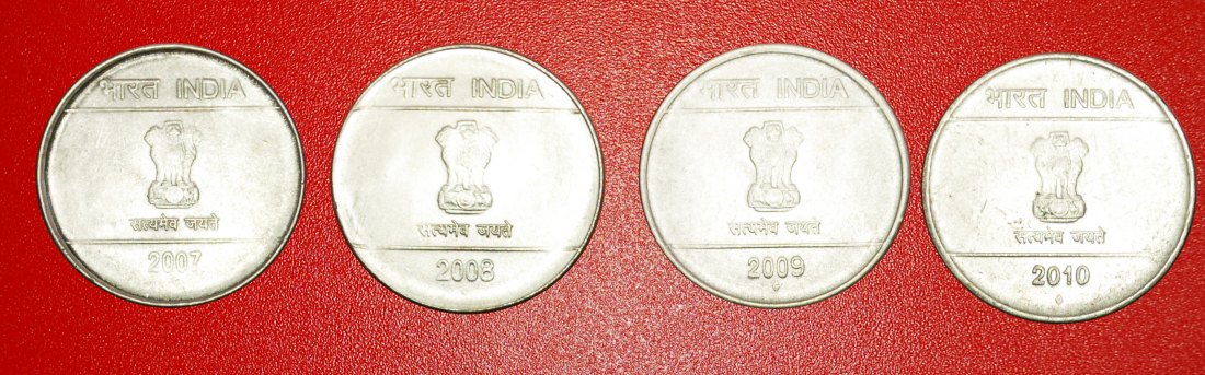  + 4 COINS SET OF SHIKHARA MUDRA: INDIA ★ 1 RUPEE 2007-2010! LOW START ★ NO RESERVE!   