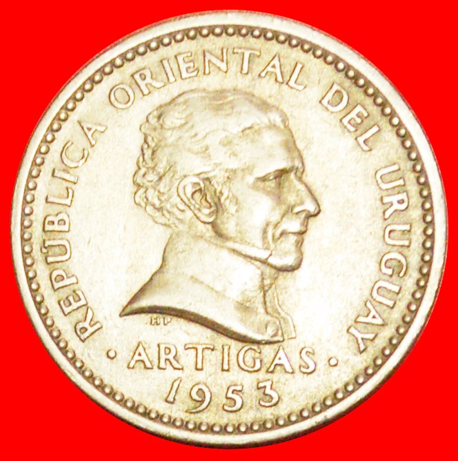  + GROSSBRITANNIEN: URUGUAY ★ 10 CENTESIMOS 1953! Jose Artigas (1764-1850) OHNE VORBEHALT!   