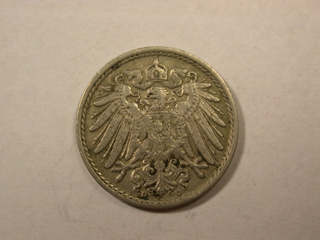  D04  KR  5 Pfennig 1909 D in ss+    Orginalbilder   