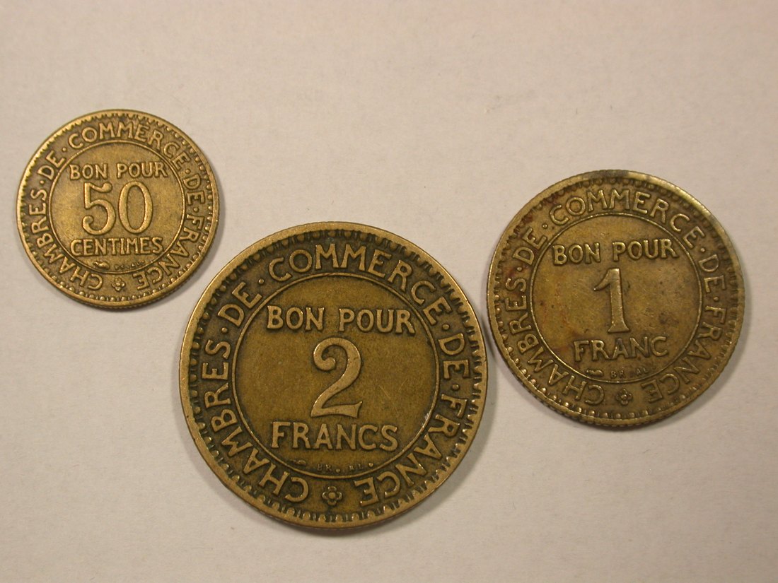  Hot-Lot Frankreich Handelskammer 3 Münzen 1922 u. 1923 versch.    Orginalbilder   