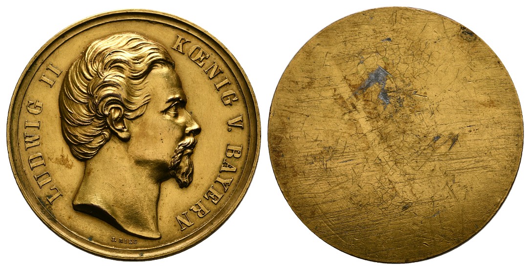  Linnartz Bayern Ludwig II. einseitige Messingmedaille o.J. (Ries) vz Gewicht: 23,9g   