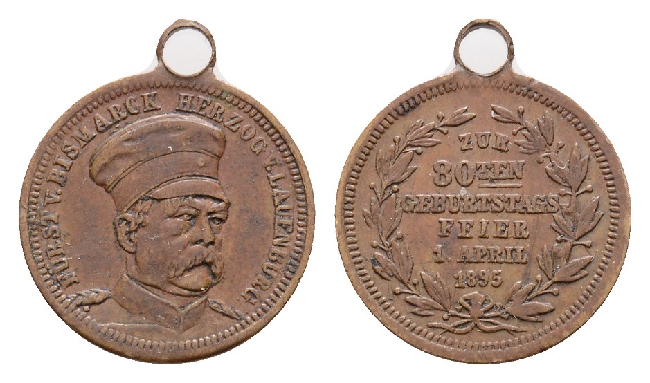  Linnartz Bismarck, Tragbare kleine Bronzemedaille 1895, 18 mm, ss-vz   