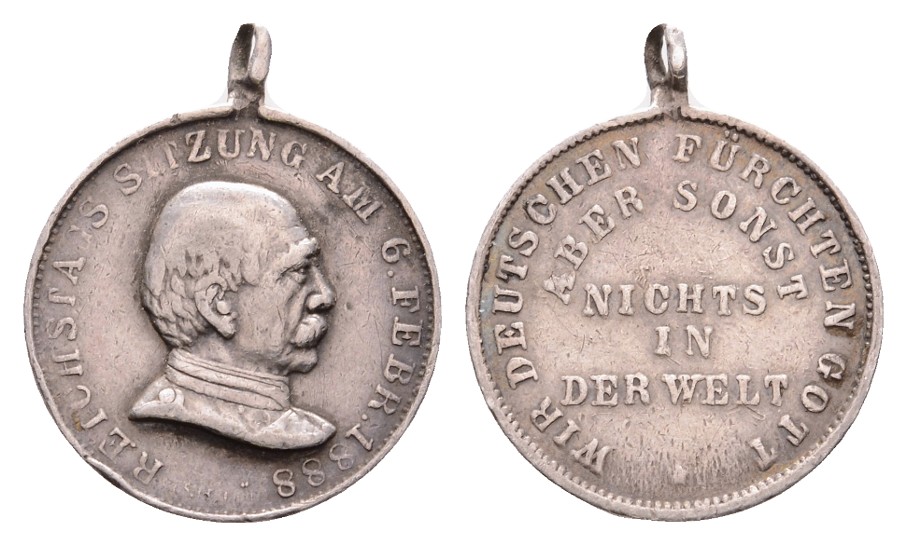  Linnartz Bismarck Tragbare Silbermedaille 1888 a.s. Reichstagsrede, Be 72 Var, 20 mm, ss+   
