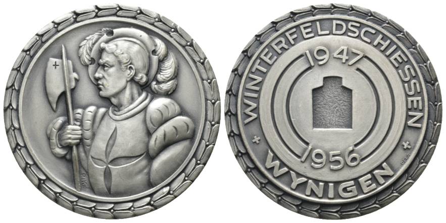  Schweiz/Wanignen; Schützenmedaille 1956; versilberte Bronze; 19,80 g, Ø 40 mm   