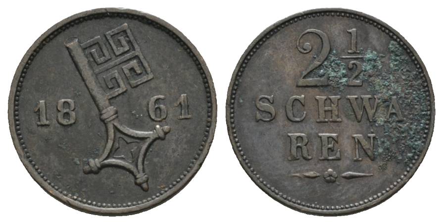  Bremen, Kleinmünze 1861, korrodiert   
