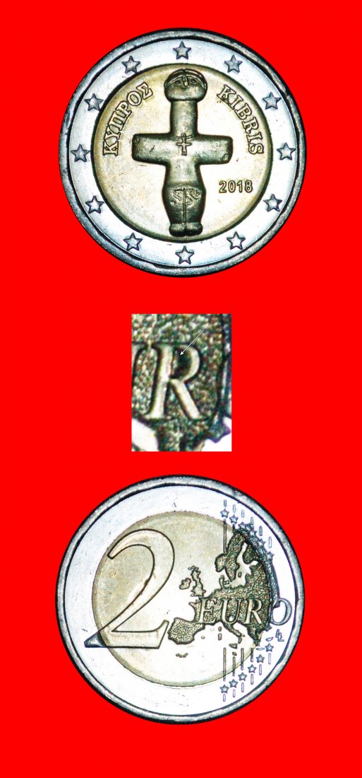 + FILLED 'R': CYPRUS★ 2 EURO 2018 UNC MINT LUSTER!  LOW START ★ NO RESERVE!!!   