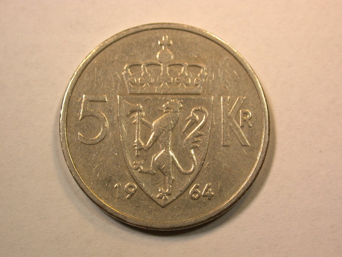  D09  Norwegen  5 Kronen 1964 in ss    Originalbilder   
