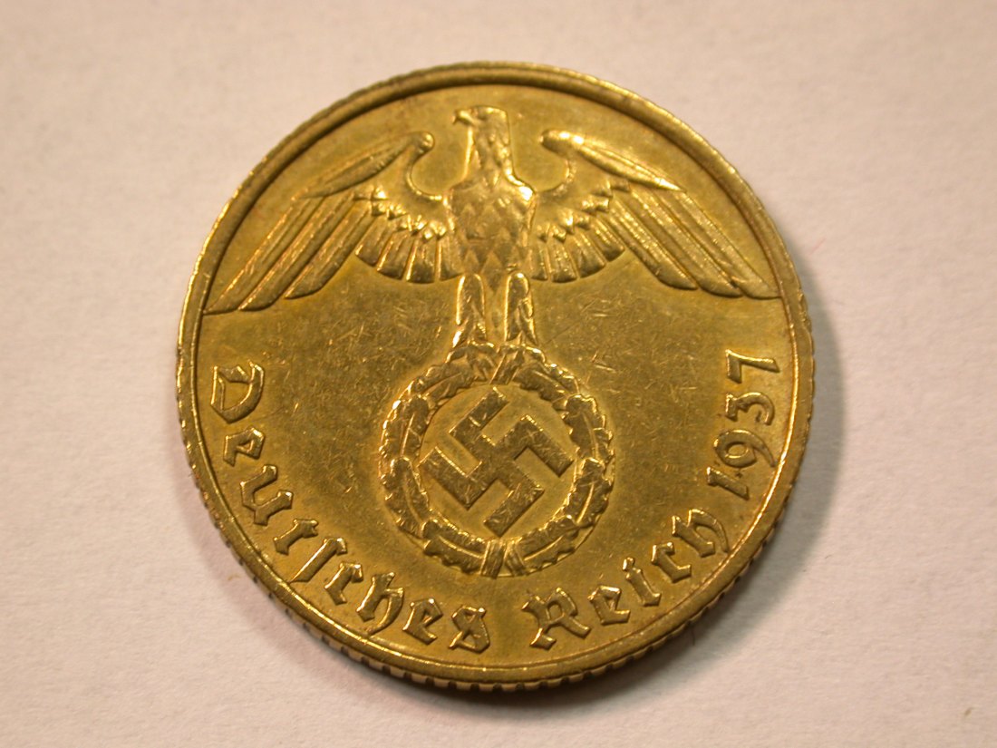  D10  3. Reich  10 Pfennig  1937 E in ss, geputzt  Originalbilder   