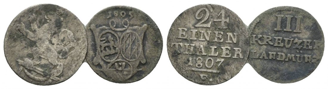  Altdeutschland, 2 Kleinmünzen 1807/1805   