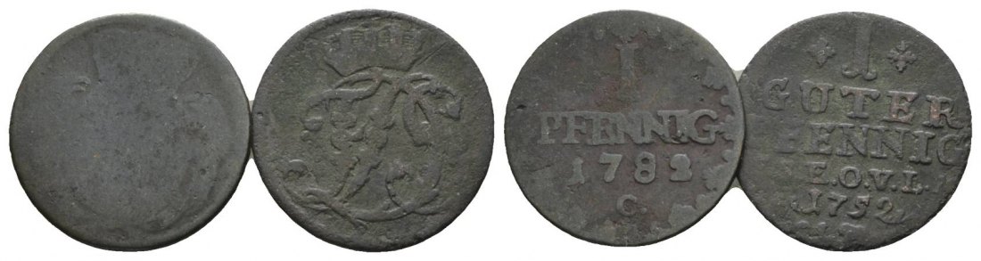  Altdeutschland, 2 Kleinmünzen 1782/1752   