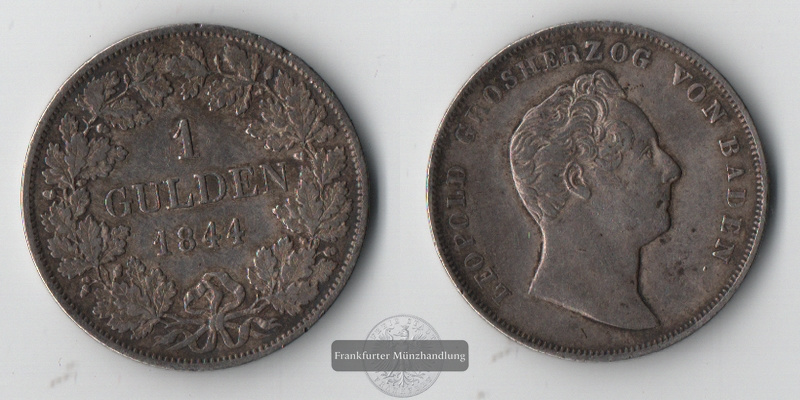  Baden  1 Gulden 1844   Leopold von Baden   FM-Frankfurt   Feinsilber: 9,48g   