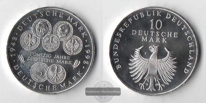  BRD  10 DM  1998 (50 Jahre Deutsche Mark) FM-Frankfurt  Feingewicht: 14,34g   