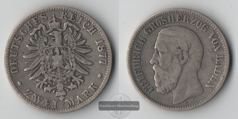  Baden, Kaiserreich  2 Mark  1877 G   Friedrich I. 1856-1907    FM-Frankfurt Feinsilber: 10g   