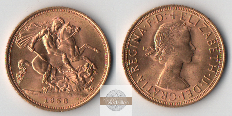 Grossbritannien MM-Frankfurt Feingewicht: 7,32g Gold Sovereign 1958 