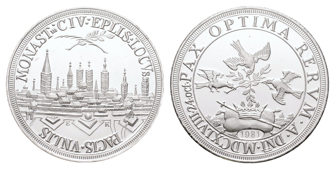  Linnartz Münster - Stadt, Neuprägung - Medaille 1648, Westf. Friede, 11,44 Gramm, 30 mm, PP   