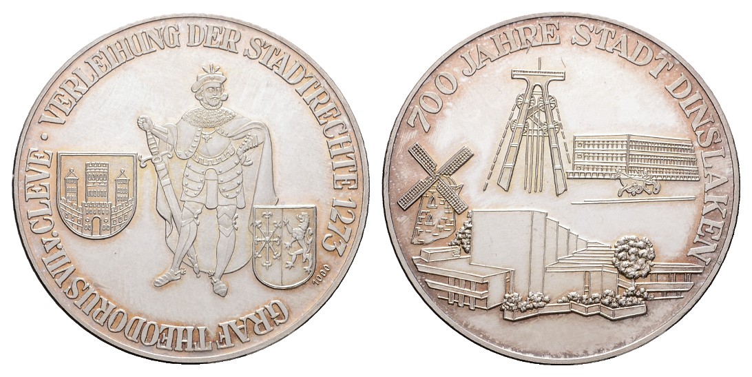  Linnartz Dinslaken-Stadt, Silbermedaille 1973 (700 Jahre Stadtrechte) 19,42/fein, 35 mm, PP   