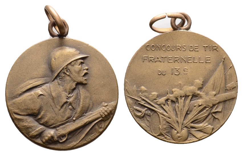  Linnartz 1. Weltkrieg, Belgien, Tragbare Bronzemedaille, Jugendstil, Schießwettbewerbe, 25 mm, vz   