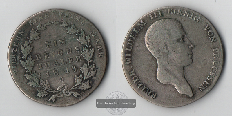  Preussen  Reichstaler 1814  Friedrich Wilhelm III. 1797-1840    FM-Frankfurt Feinsilber: 16,5g   