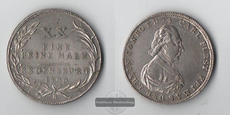  Gulden 1809 B Regensburg, Fürstentum Carl Theodor von Dalberg FM-Frankfurt Feingewicht: 11,66g   