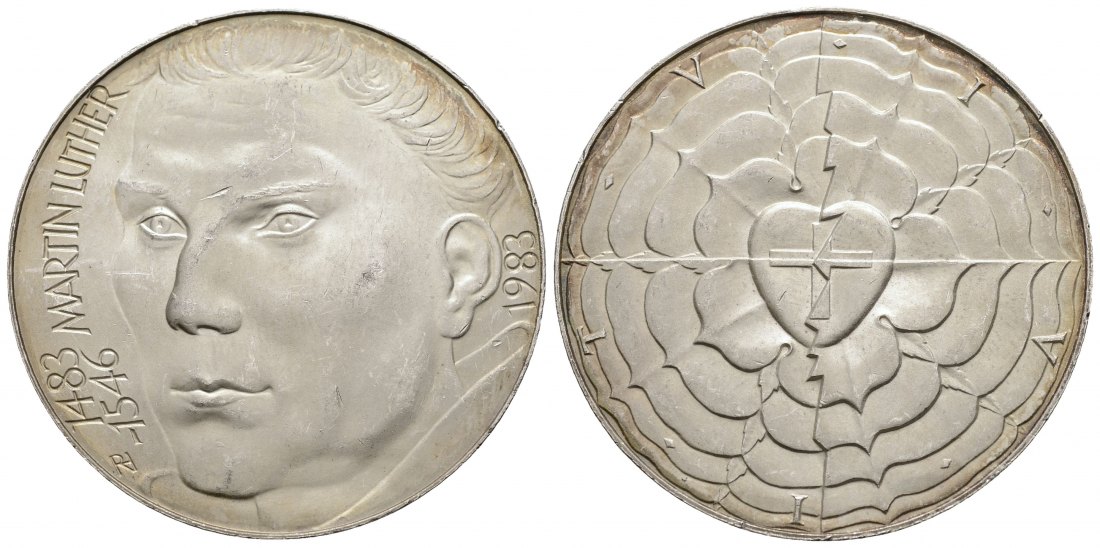 PEUS 3001 Deutschland 40 mm / 35,1 g rau. zum 500. Geburtstag von Martin Luther 1483-1983 Silbermedaille 1983 Kl. Kratzer, fast Stempelglanz