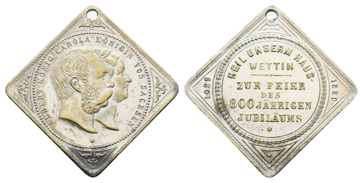  Wettin, Sachsen; Medaille 1885, Messing, versilbert, gelocht; 9,03 g, 27 mm   