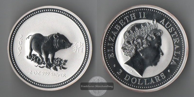  Australien  2 Dollar  2007 Lunar Serie-Schwein  FM-Frankfurt  Feingsilber: 62,14g   