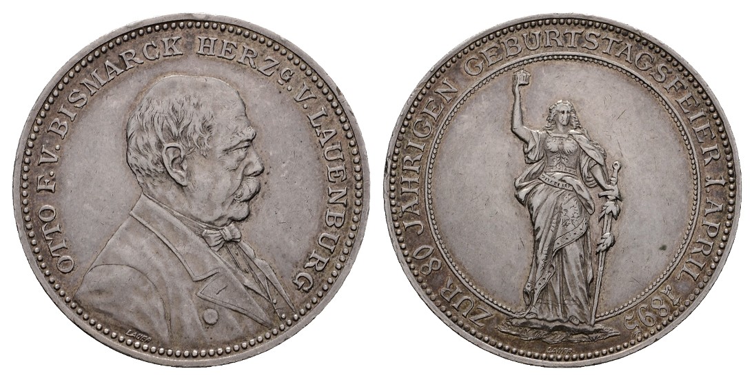  Linnartz Bismarck, Silbermedaille 1895 (v. Lauer), a.s.80. Geburtstag, Be.150,18,5 Gr.32 mm, vz-   