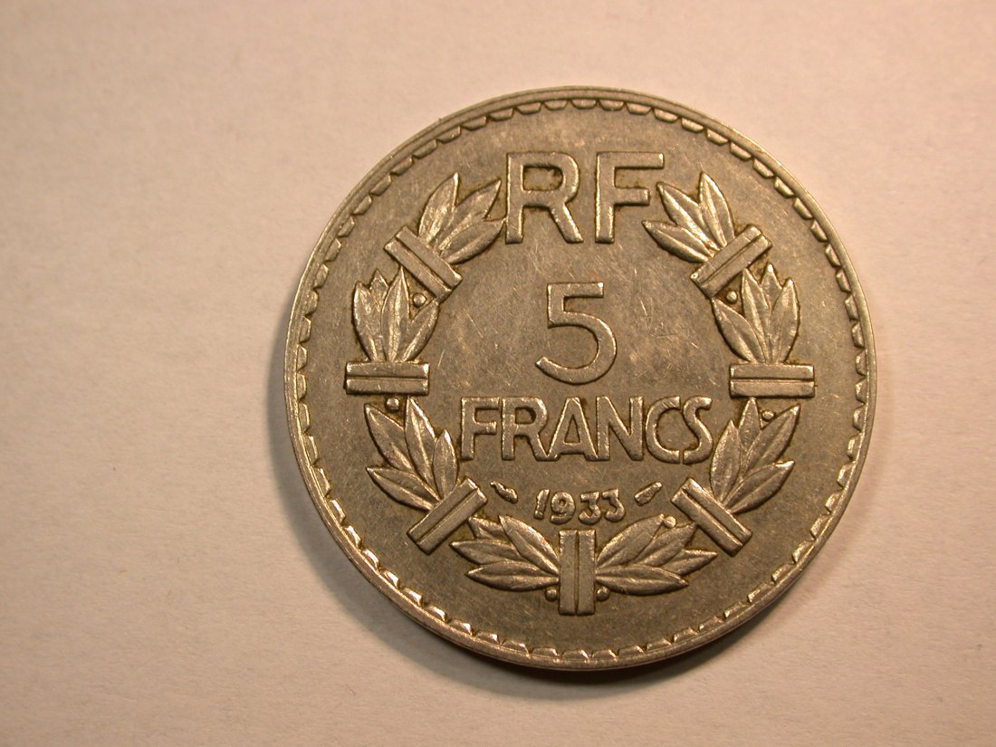  D13  Frankreich  5 Franc Marianne Nickel  1933 in f.vz  Originalbilder   
