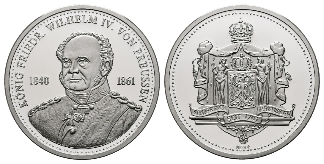  Linnartz Preussen Silbermedaille o.J. a. Friedrich Wilhelm IV. PP Gewicht: 19,98g/999er   