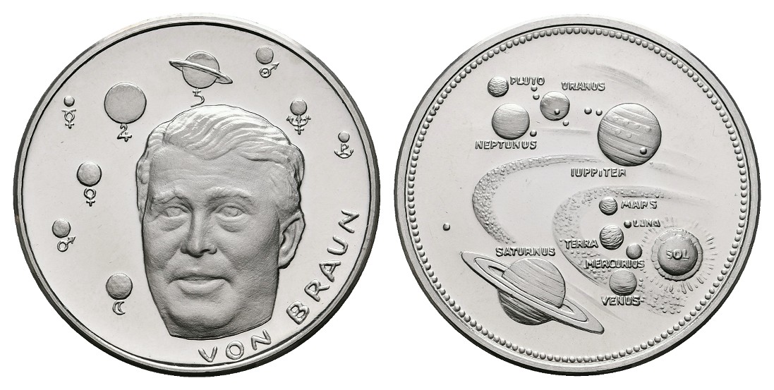  Linnartz Raumfahrt Silbermedaille 1969 Wernher von Braun PP Gewicht: 13,1g/1.000er   