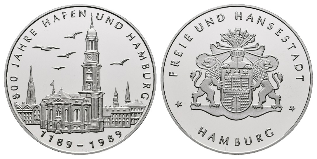  Linnartz Hamburg Stadt Silbermedaille 1989 800 Jahrfeier PP Gewicht: 19,8g/999er   