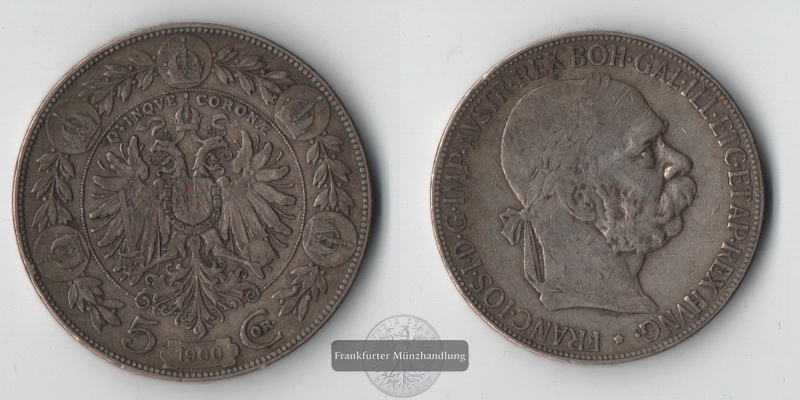  Österreich 5 Kronen  1900   Franz Josef I.   FM-Frankfurt  Feinsilber: 21,6g   