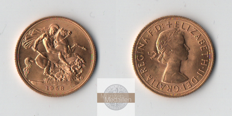 Grossbritannien MM-Frankfurt Feingewicht: 7,32g Gold Sovereign 1958 ss