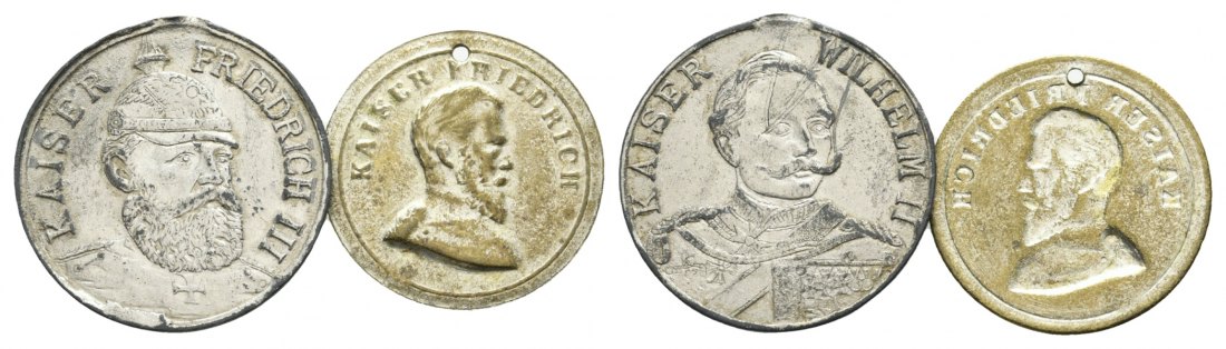  Preussen, 2 Medaillen; o.J. 3,85 g / 1,08 g; Zink / Bronze versilbert; Ø 27,5 mm / 24,6 mm   
