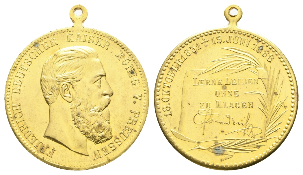  Preußen, Medaille 1888, vergoldet, tragbar; 18,36 g, Ø 39 mm   