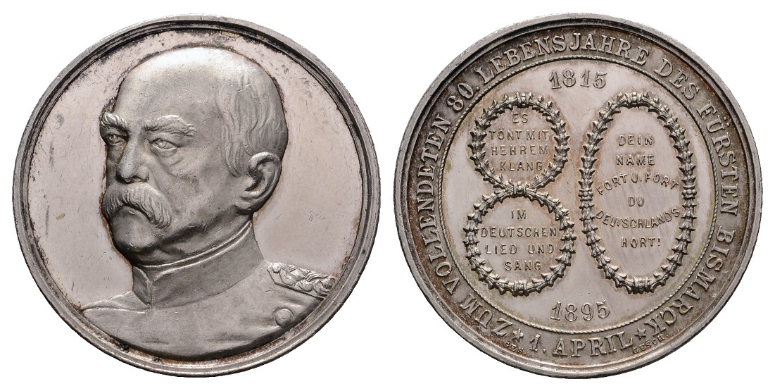  Linnartz Bismarck, Silbermedaille 1895 zum 80. Geburtsta(Drentwett), Ben.143, 34 mm, 17,5 Gr., vz-st   