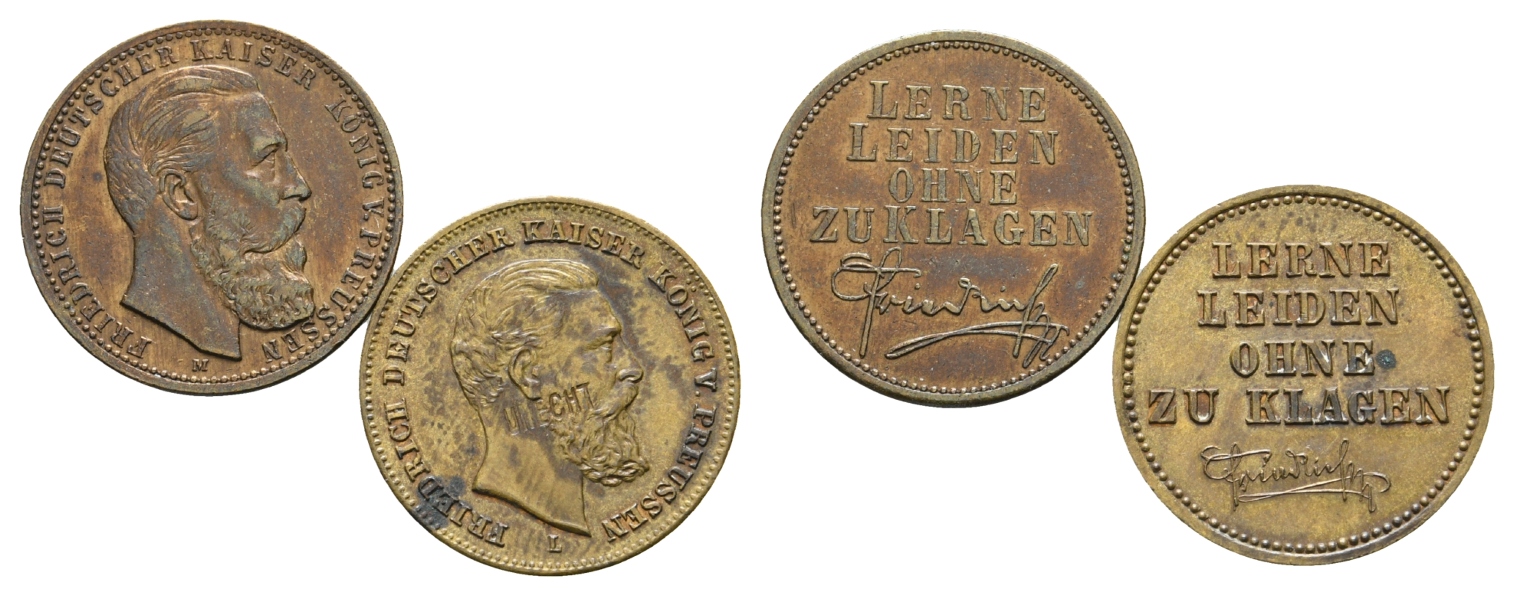  Preußen,2 Medaillen o.J.; Bronze; 3,70 g / 3,89; Ø 22,2 / 21,9 mm   