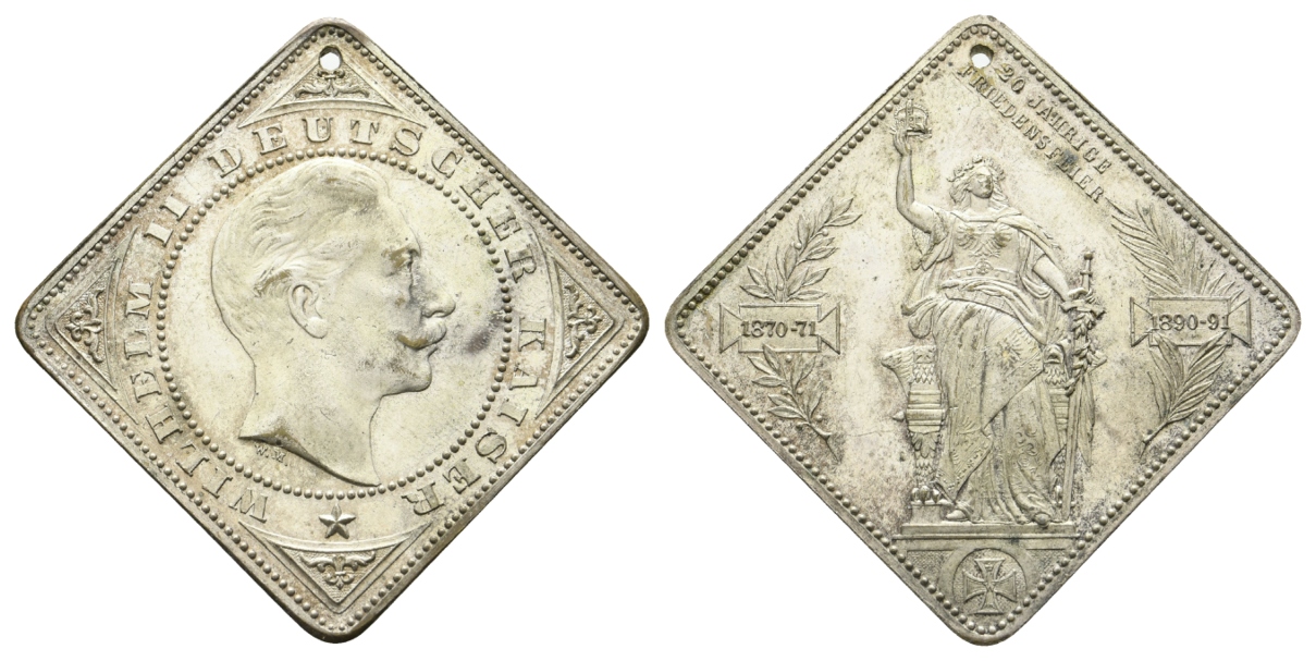  Preussen, 1890-9; Bronze gelocht, versilbert; 23,54 g, 35,7 mm   