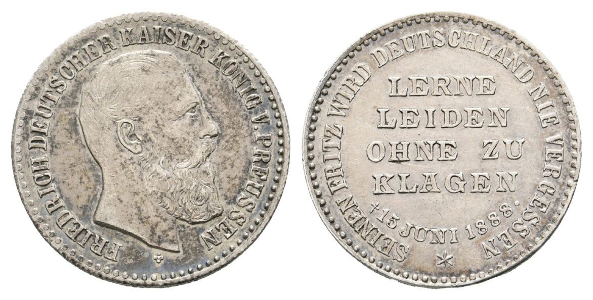  Preussen, Medaille 1888; Silberlegierung; 11,73 g, Ø 28,0 mm   