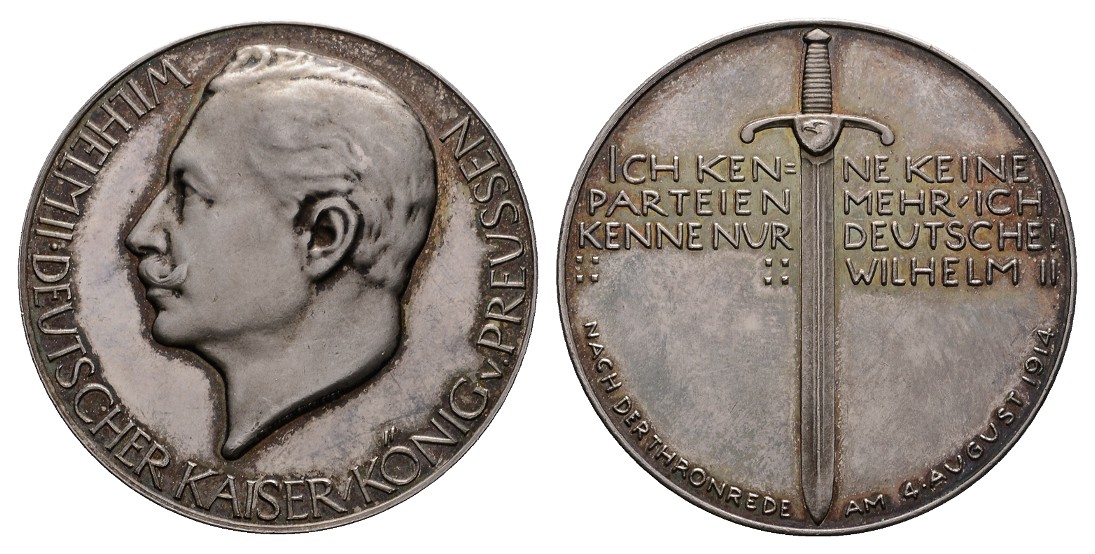  Linnartz 1. Weltkrieg Silbermedaille 1914 (v.Lauer) a.d. Kriegsausbruch 17,36g/990er, vz-st   